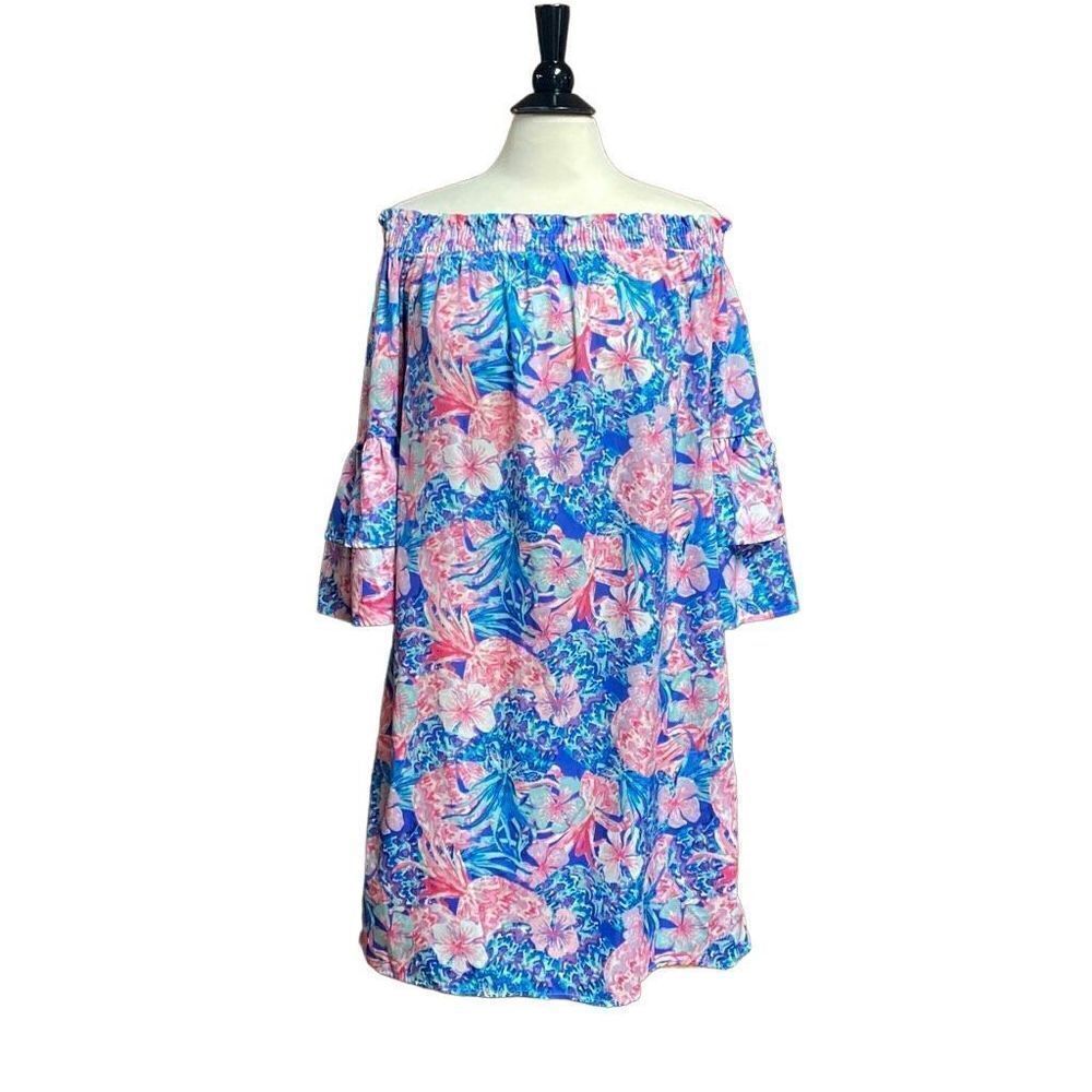 Charlie Paige Pink Floral Off Shoulder Ruffle Sleeve Dress Size S/M NEW